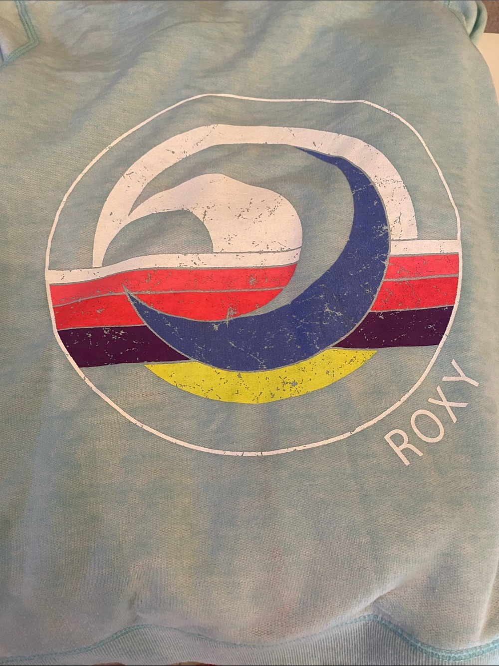 Roxy Light Aqua Pullover Sweatshirt with Retro Wave Graphic - Picture 2 of 2